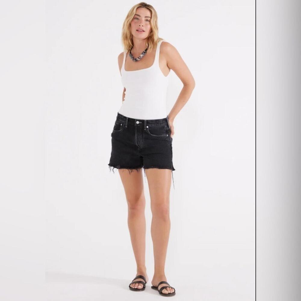 NWT Etica Ethical Black Denim Relaxed Fit Cutoff Jean Shorts With Side Slits 29‎